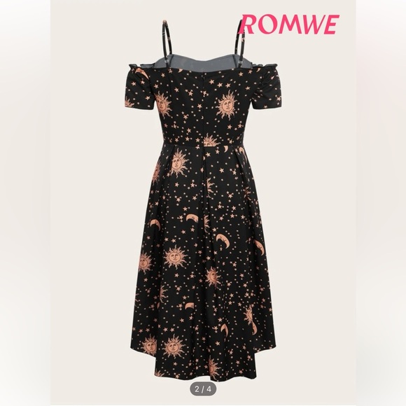 SHEIN Romwe Women's | Pinup Celestial Cold Shoulder Sweet🖤 Dress, med (6), NWOT - Picture 8 of 12